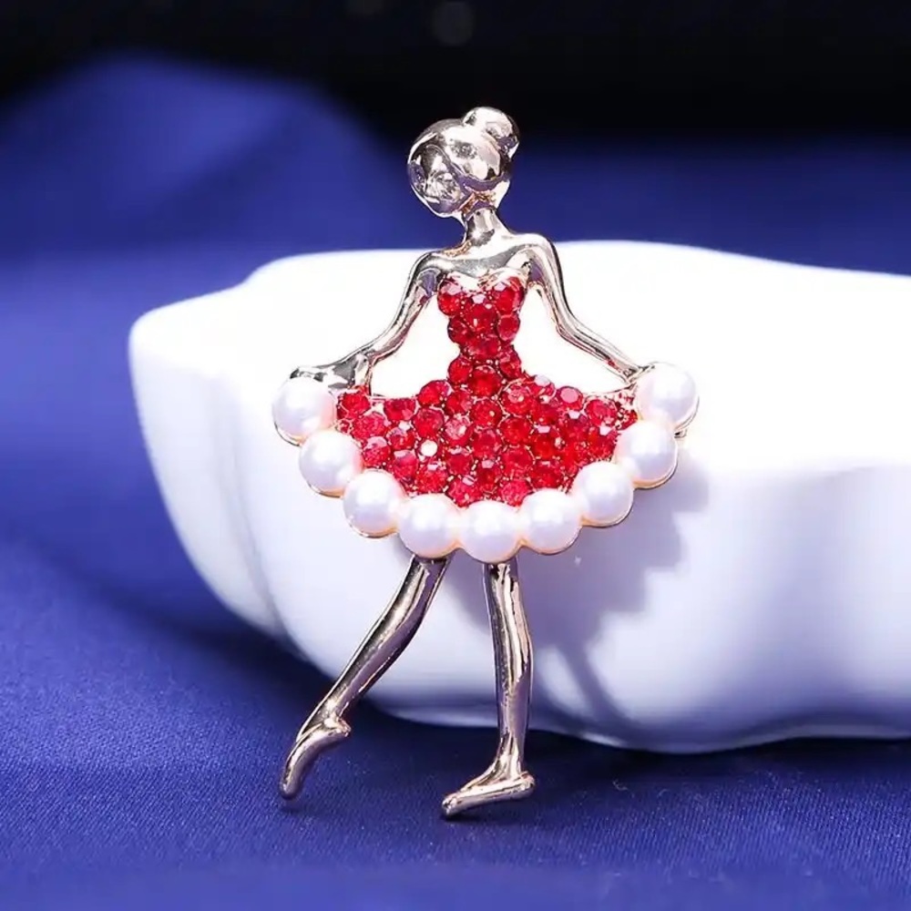 RED DRESSED BALLERINA DANCER BROOCH / PIN
